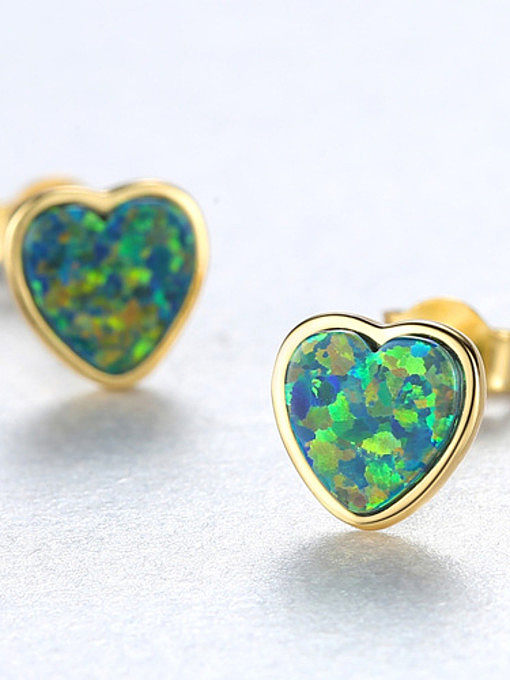 Sterling Silver Compact heart shaped opal earring