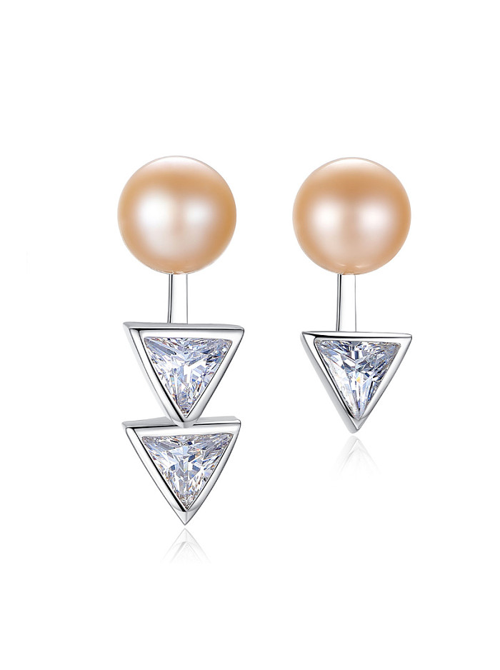 Sterling Silver with AAA zircon asymmetrical pearl studs earring