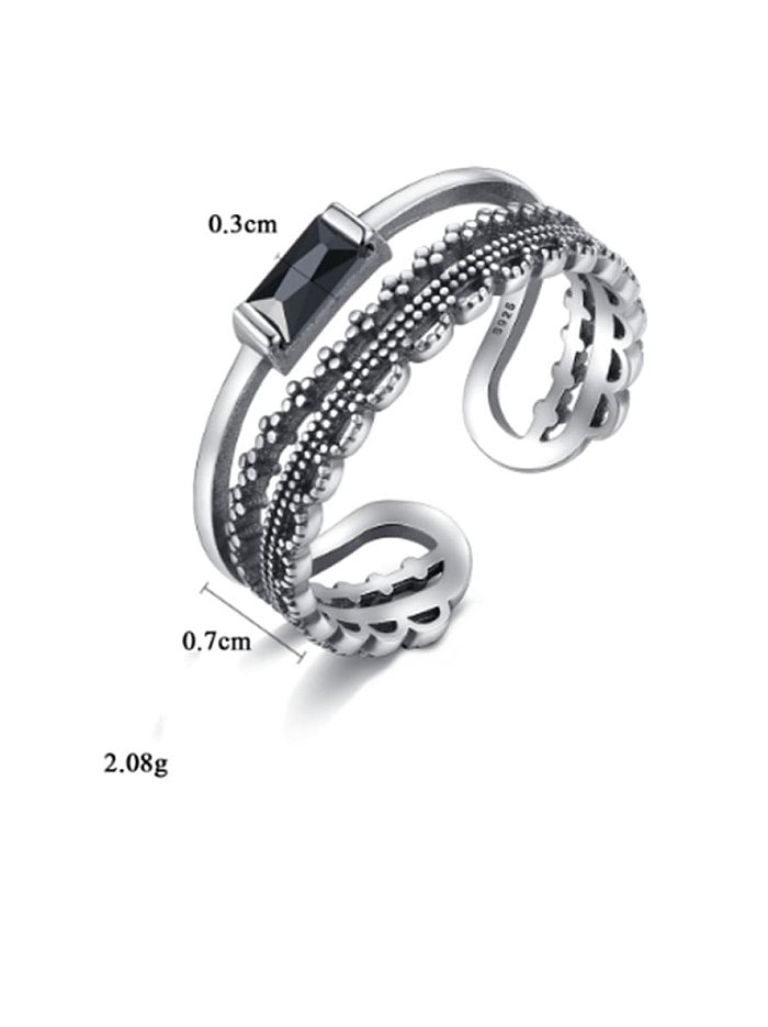925 Sterling Silber Zirkonia schwarz geometrisch Vintage Free Size stapelbarer Ring
