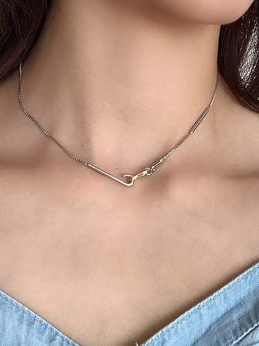 925 Sterling Silver Vintage Geometric Hook Necklace
