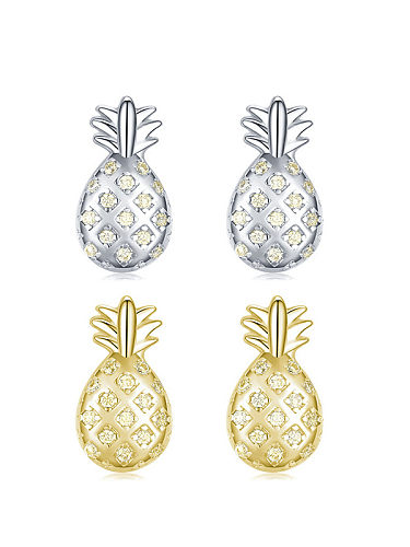 Boucles d'Oreilles Goujon Friut Ananas Dainty Argent Sterling 925 Strass