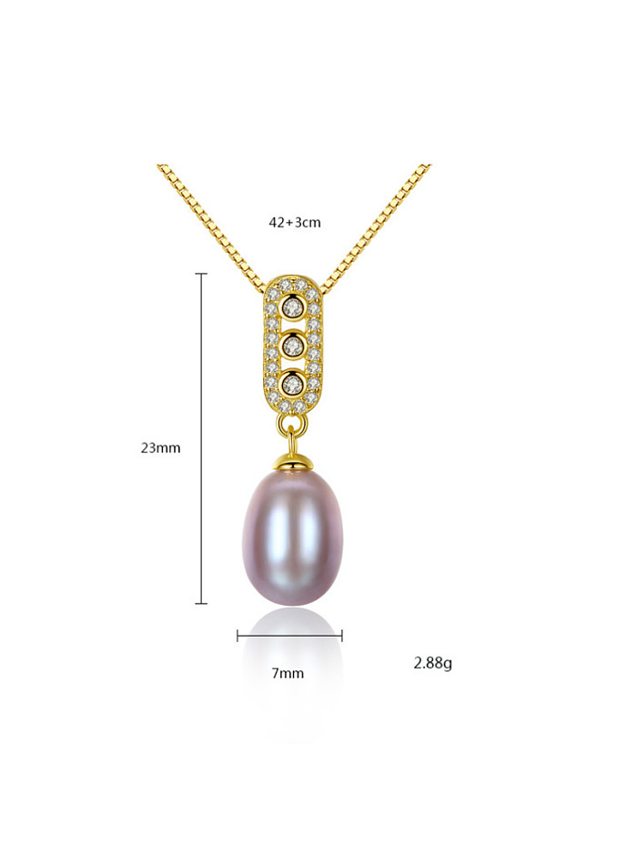 Pure silver natural pearl pendant 18K genuine gold plated necklace