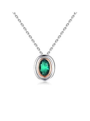 925 Sterling Silver Emerald Green Simple square pendant Necklace