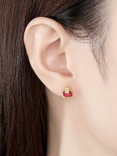 925 Sterling Silver Cubic Zirconia Geometric Dainty Stud Earring