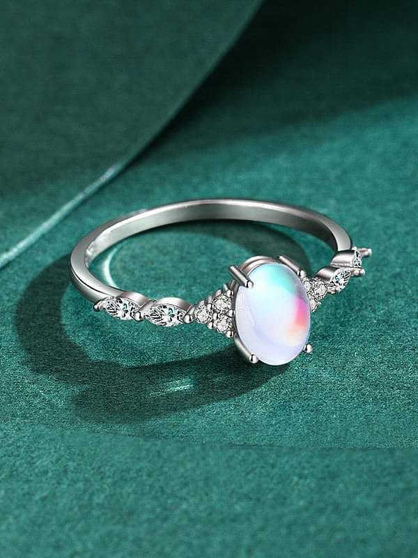 925 Sterling Silver Opal Geometric Classic Band Ring