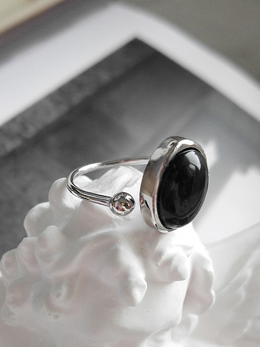 Sterling Silver punk style Black Agate Ring