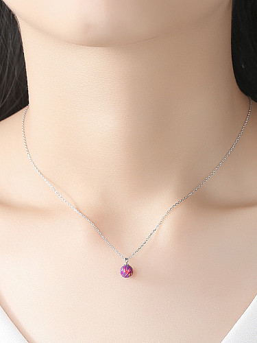 925 Sterling Silver With multicolor opal simple Ball Necklaces