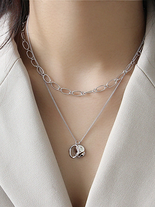 925er Sterlingsilber mit glänzenden, vereinfachten, geometrischen, unregelmäßigen, runden Halsketten