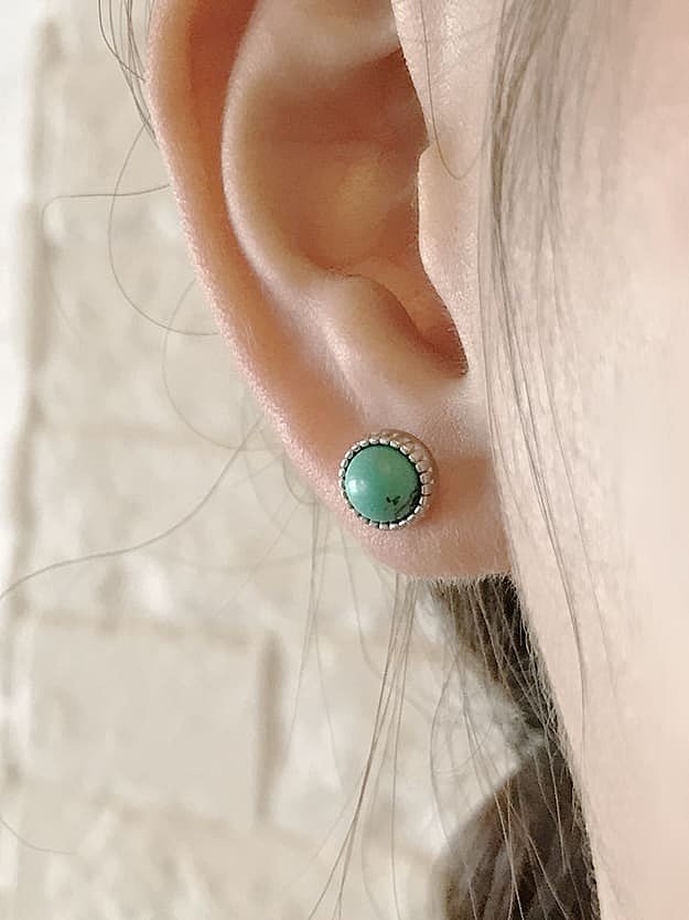 925 Sterling Silver Turquoise Round Vintage Stud Earring