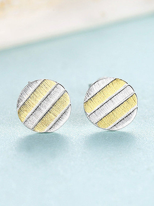 925 Sterling Silver With Glossy Plated Simplistic Round Stud Earrings
