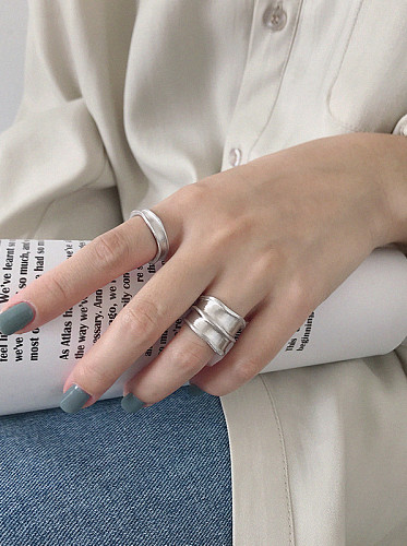 925 Sterling Silver With Gold Plated Simplistic Irregular Surface Free Size Rings