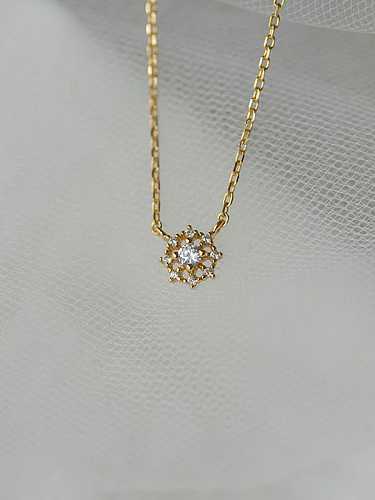 925 Sterling Silver Cubic Zirconia Flower Minimalist Necklace