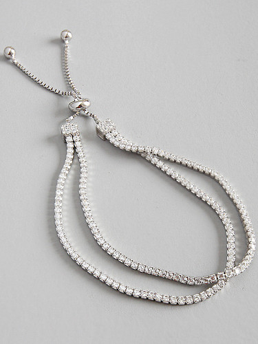 Silbernes doppellagiges Zirkon-Armband zum Einstellen von Perlen