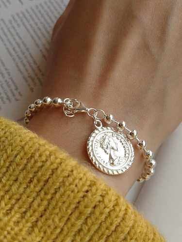 Couverture en argent sterling 925 minimaliste Bracelet chaîne perlée lisse