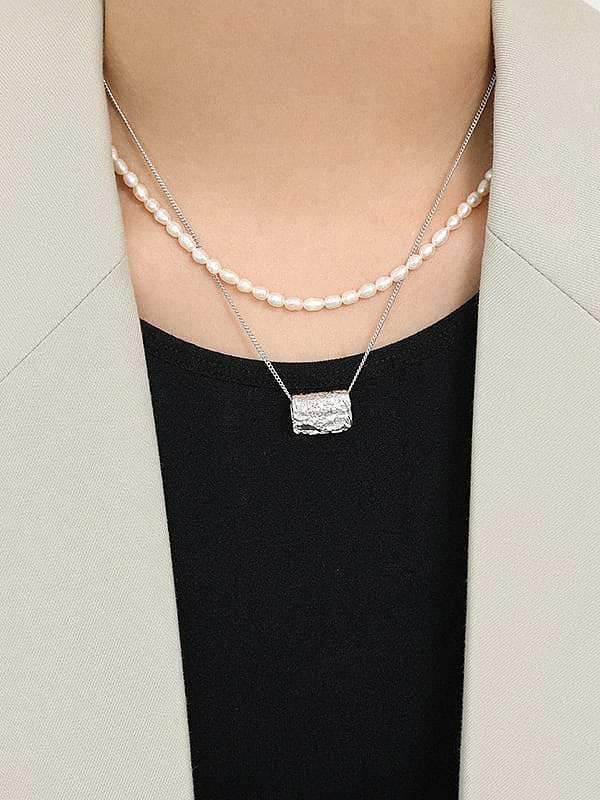 925 Sterling Silver Freshwater Pearl White Irregular Minimalist Necklace