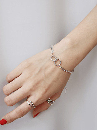 Sterling silver double ring retro minimalist style bracelet