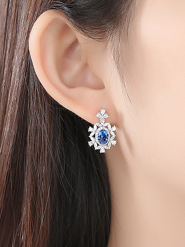 925 Sterling Silver With Cubic Zirconia Luxury Flower Cluster Earrings