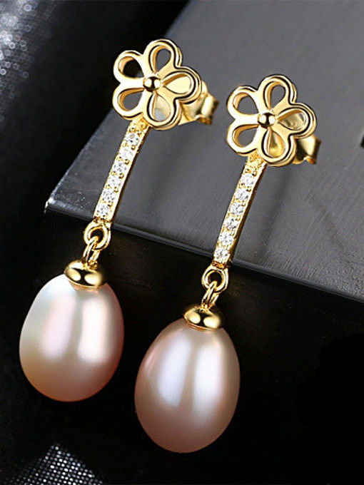 Sterling Silver 8-9mm natural pearl exquisite plum flower Earrings