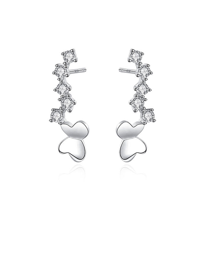 925 Sterling Silver With Cubic Zirconia Simplistic Butterfly Stud Earrings