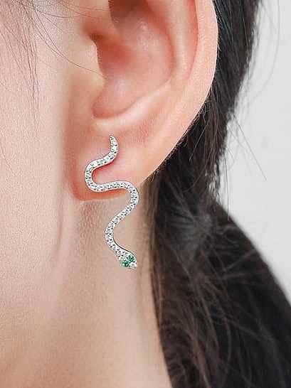 925 Sterling Silver Cubic Zirconia Snake Cute Stud Earring
