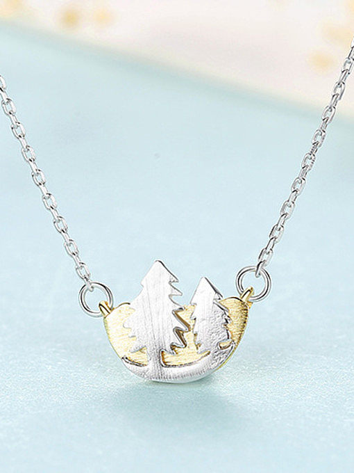 925 Sterling Silver With Two-color Plated Personality Christmas tree Necklaces
