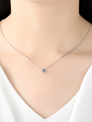 Sterling Silver six-claws Zircon Necklace