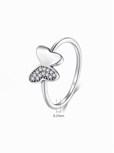 925 Sterling Silver Rhinestone Butterfly Cute Band Ring