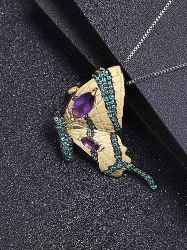 925 Sterling Silver Amethyst Vintage Butterfly brooch Pendant Necklace