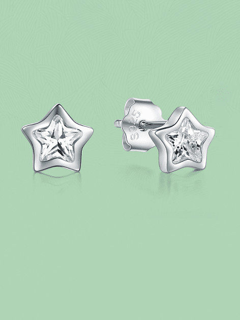 925 Sterling Silver Rhinestone Five-Pointed Star Minimalist Stud Earring