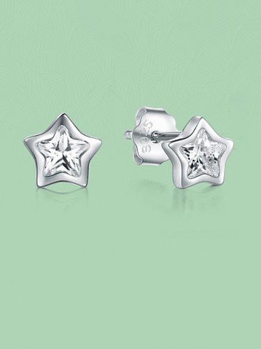 925 Sterling Silver Rhinestone Five-Pointed Star Minimalist Stud Earring