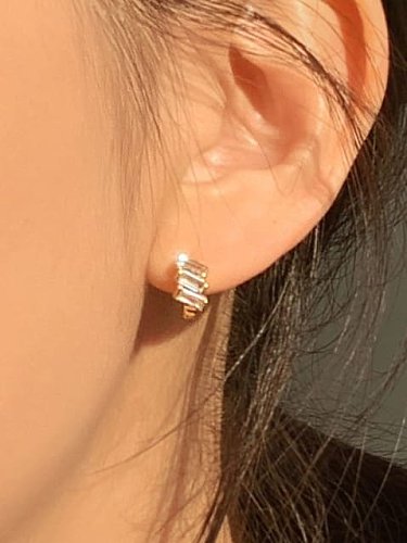925 Sterling Silver Cubic Zirconia Geometric Vintage Huggie Earring
