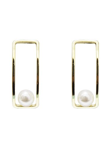 Boucles d'oreilles minimalistes géométriques en argent sterling 925 avec perle d'imitation