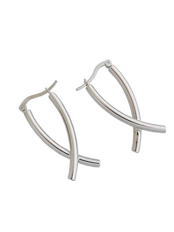 925 Sterling Silver Smooth Cross Minimalist Drop Earring