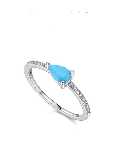 925 Sterling Silver Turquoise Water Drop Minimalist Band Ring