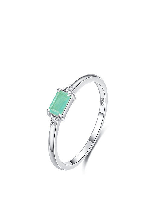 925 Sterling Silver Opal Rectangle Dainty Band Ring