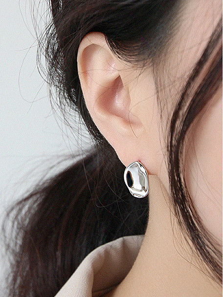 925 Sterling Silver With Glossy Simplistic Oval Stud Earrings
