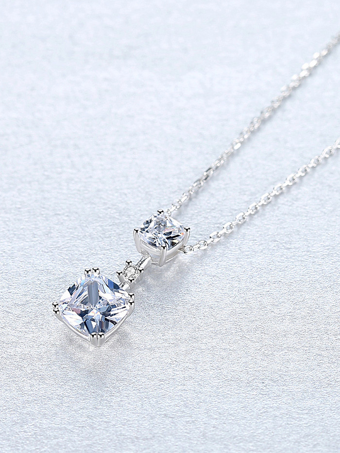 925 Sterling Silver With Cubic Zirconia Simplistic Square Necklaces