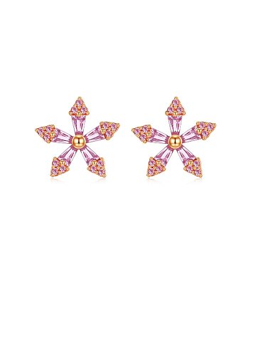 Brinco de prata esterlina 925 zircônia cúbica flor rosa minimalista