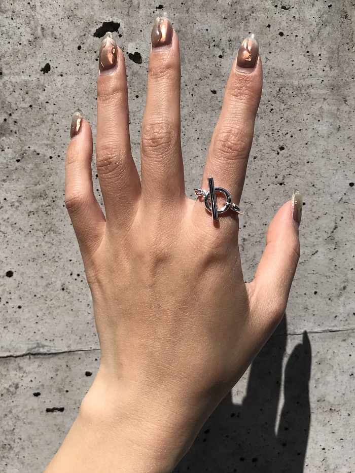 925 Sterling Silver Hollow Geometric Vintage Free Size Midi Ring