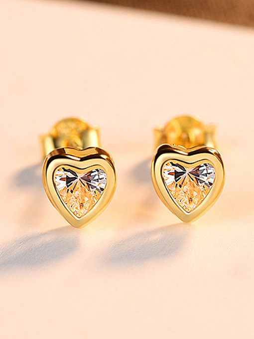 925 Sterling Silver With Cubic Zirconia Cute Heart Stud Earrings
