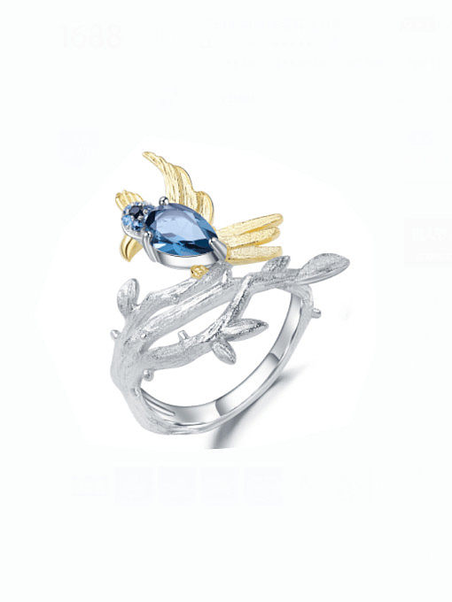 925 Sterling Silver Natural Color Treasure Topaz Bird Luxury Band Ring