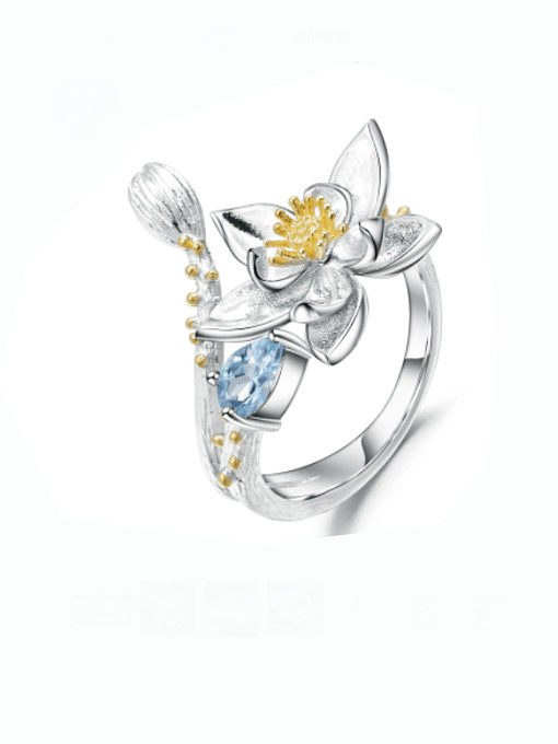 925 Sterling Silver Natural Stone Rhodolite Garnet Flower Artisan Band Ring