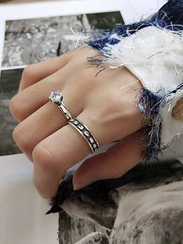 925 Sterling Silver Cubic Zirconia Vintage Six Claw Little Knight Free Size Midi Ring