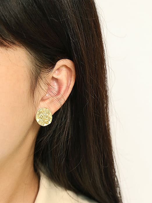 925 Sterling Silver Geometric Rose flower Vintage Stud Earring