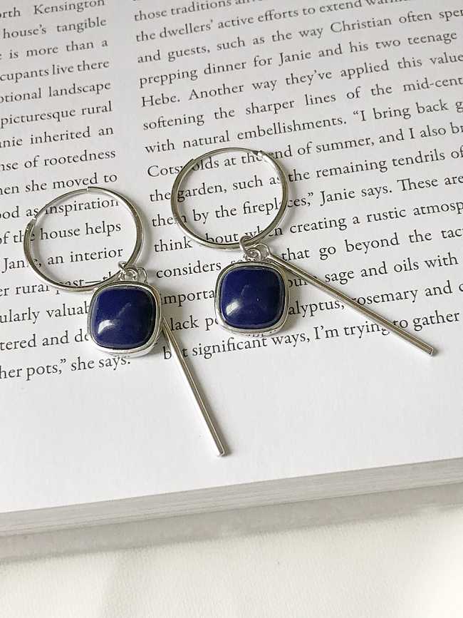 925 Sterling Silver Blue Acrylic Tassel Minimalist Threader Earring