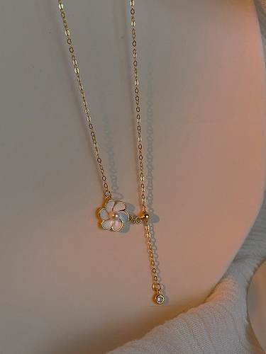 925 Sterling Silber Zirkonia Emaille Blumen zierliche Lariat Halskette