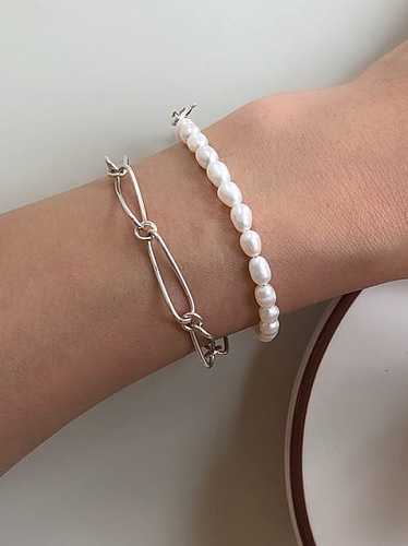 Bracelet perlé minimaliste rond en argent sterling 925 avec perle d'imitation