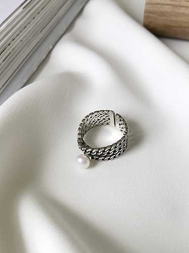خاتم سوليتير من الفضة الإسترليني عيار 925 مزين باللؤلؤ المقلد