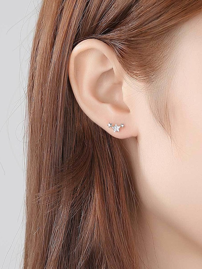 925 Sterling Silver With 18k Gold Plated Cute Star Stud Earrings