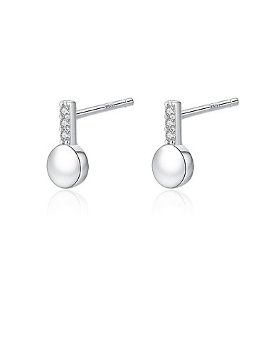 925 Sterling Silver Rhinestone Smooth Round Minimalist Stud Earring